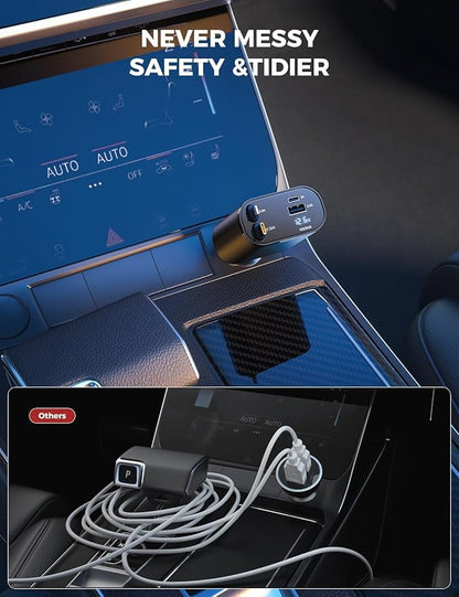 Car Phone Charger | 4 In 1 Retractable Car Charger | Pocket Car Charger | 120W Car Charger | 180° Adjustable Type C & iPhone Car Adapter | Car Phone Charger | Retractable Cable and 2 USB Ports Car Charger