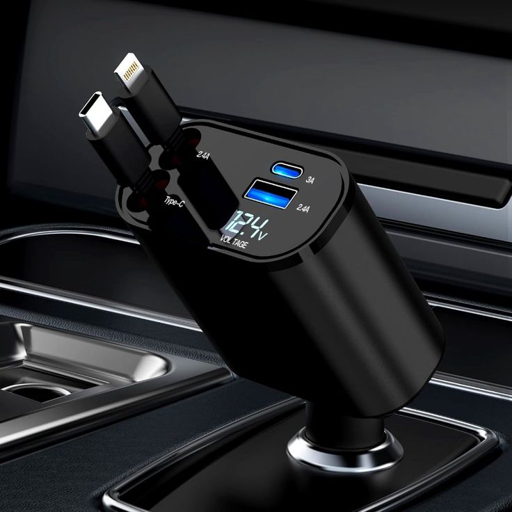 Car Phone Charger | 4 In 1 Retractable Car Charger | Pocket Car Charger | 120W Car Charger | 180° Adjustable Type C & iPhone Car Adapter | Car Phone Charger | Retractable Cable and 2 USB Ports Car Charger